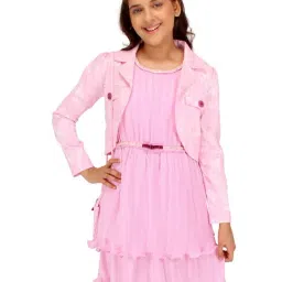 Cutecumber Kids Pink Printed Full Sleeves Dress with Shrug-picture-19