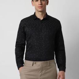 V Dot Black Slim Fit Printed Shirt-image-89