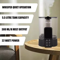 ORILEY Ultrasonic Cool Mist Humidifier With Remote Control and Digital LED Display 5.5 L Capacity 22 W Corded Electric Grey, 2113 image 2