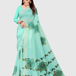 APNISHA Green Floral Print Saree With Unstitched Blouse-picture-35