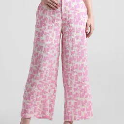 Only Pink & White Printed Regular Fit High Rise Pants-image-97