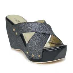 Shezone Women's Black Cross Strap Wedges-image-33