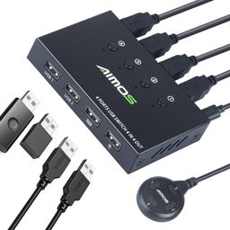 AIMOS USB KVM Switcher 4-Port, 4-Computer Sharing, 4 USB Devices, Push Button, Black image 1