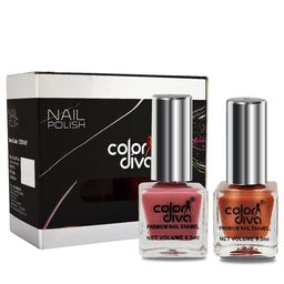 Color Diva Set Of 2 Long Lasting Nail Enamel - 9.5 ml Each - Nude Peach-Nude Brown-13