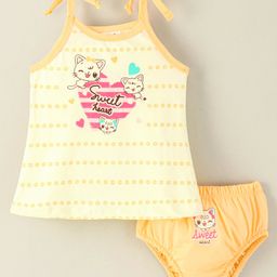 Cucumber Cotton Sinker Sleeveless Inner Wear Set Kitty Print - Gold-image-83