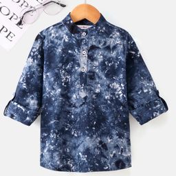 Kookie Kids Full Sleeves Tie & Dye Kurta Shirt with Roll Up sleeves - Blue-image-2