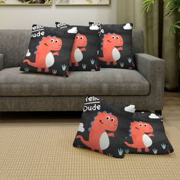 FABINALIV Set of 5 Dino Print Cotton Blend Square Cushion Covers - Black-32