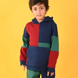 Anthrilo Full Sleeves Colour Block Detailed Fleece Hoodie  -  Navy Blue-picture-30
