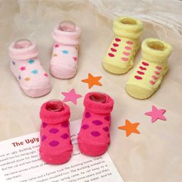 Yellow Bee Pack Of 3 Heart Polka Dots And Star Printed Socks - Pink & Yellow-image-9