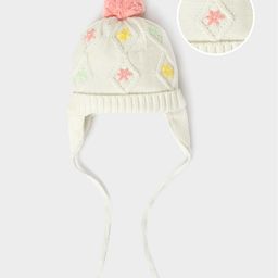 Mi Arcus Floral Embroidered & Pom Pom Detailed Knitted Cap - White-picture-30