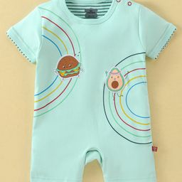Mini Taurus Half Sleeves Cotton Romper Burger Print - Mint Blue-image-72