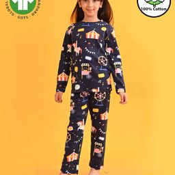 Anthrilo Full Sleeves All Over Circus Theme Printed Night Suit - Blue-image-36