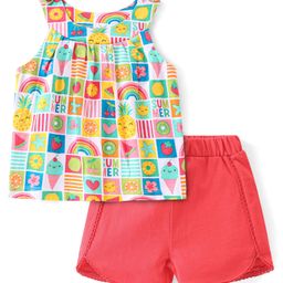 Babyhug 100% Cotton Knit Sleeveless Top & Shorts Set with Fruit Print - Multicolor-picture-6