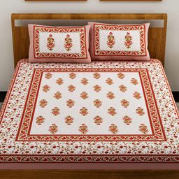 UniqChoice 100 Percent Cotton Jaipuri Traditonal Double BedSheet With 2 Pillow Cover - Brown-picture-27