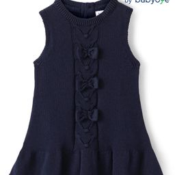 Babyoye Knitted Sleeveless Woollen Dress With Bow Applique - Navy Blue-image-84
