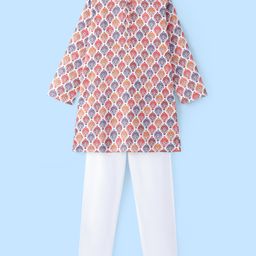 Pine Kids Woven Full Sleeves Kurta Pyjama Set With Mandala Print -White-image-33