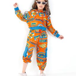 Ollington St. 100% Cotton Knit Full Sleeves Text Printed Hooded T-Shirt & Cargo Joggers Co-Ord Set - Multicolor-image-7