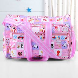 Diaper Bag Multiutility Sunny Day Print With PVC Fabric- Pink-image-64