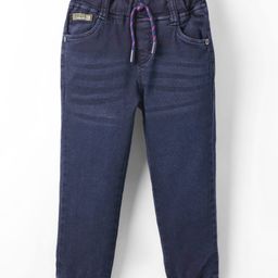Olio Kids Woven Full Length Solid Denim Jeans - Navy Blue-picture-6
