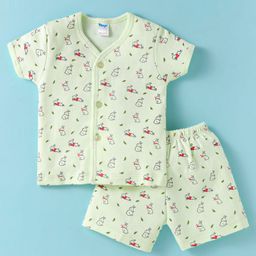 Tango Interlock Knit Half Sleeves Shorts Night Suit with Bunny Print - Light Green-image-91