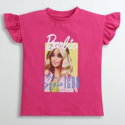 Barbie by Tiny Girl Mattel Featuring Flutter Sleeves Barbie Printed Top - Hot Pink-image-13