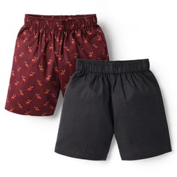 Rikidoos Cotton Pack Of 2 Reindeer Printed & Solid Boxers - Maroon & Navy Blue-image-76