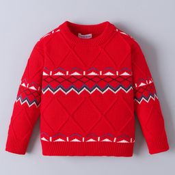 Mark & Mia Viscose Full Sleeves Pullover Sweater With Aztec Design - Red-image-61
