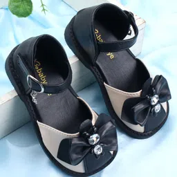 Babyoye Sandals with Velcro Closure & Bow Applique - Black-picture-7