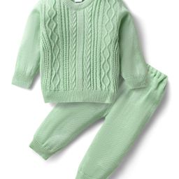 Babyhug Knitted Full Sleeves Sweater Set with Cable Knit Design - Light Green-picture-13