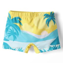 Babyhug Water Repellant Swimming Trunk With Tropical Theme Print - Yellow-image-3
