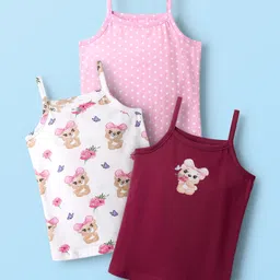 Babyhug 100% Cotton Sleeveless Teddy Bear & Polka Dots Printed Slips Pack Of 3 - Multi Colour-picture-8