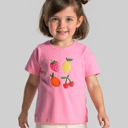 Bonfino 100% Cotton Knit Half Sleeves Oversized T-Shirt with Fruit Embroidery - Pink-picture-39
