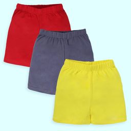 Kiddopanti Cotton Knit Pack Of 3 Solid Cycling Shorts - Dark Grey Red & Yellow-image-85