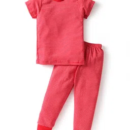 Kidi Wav Half Sleeves Striped Tee & Coordinating Pant Set - Red-picture-19