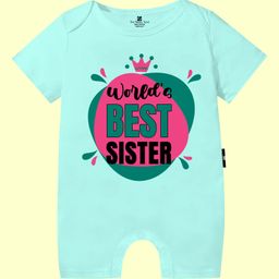 The Peppy Tend 100% Cotton Knit Rakshabandhan Theme Half Sleeves Worlds Best Sister Text Printed Romper - Sea Green-image-56