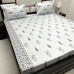 Pure Decor Blue & White Ethnic Motifs 350 TC Queen Bedsheet with 2 Pillow Covers-image-56