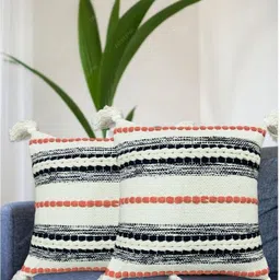 SAJAVAT Off White Set of 2 Embroidered Square Cushion Covers-image-12