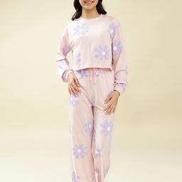 Lil Tomatoes Girls Pink & Purple Pure Cotton Floral Print Night Suit-picture-24