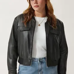 Shiv traders collection Women Leather Crop Leather Jacket-38