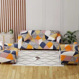 Lukzer Blue 22 Pieces Self Design Sofa Cover With Cushion Covers & Anti slip Foam Sticks-2