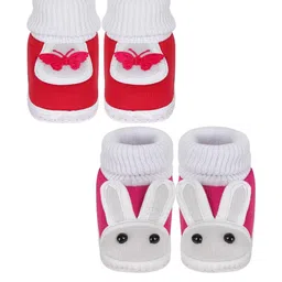 Neska Moda 0 To 6 Months Set of 2 Pair Newborn Baby Unisex Soft Skin-Friendly Cotton Rabbit Booties (Toe to Heel Length - 10 cm, Rani, Red) image 3