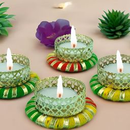 GADINFASHION Green & Gold-Toned 4 Pieces Candle Holders-17