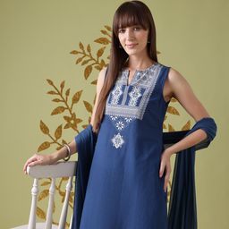 Anouk Ethnic Motifs Yoke Design Pure Cotton Kurta with Trousers & Dupatta-picture-49