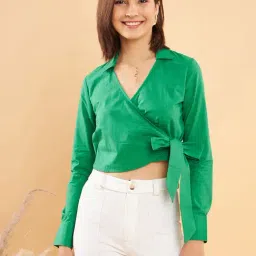 KASSUALLY Green Cotton Regular Fit Crop Top-image-8