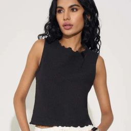 People By Pantaloons Jet Black Slim Fit Textured Top-picture-11
