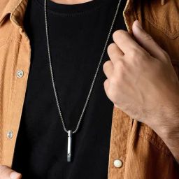 The Bro Code Silver-Plated Cuboide Bar Charm Pendant Snake Chain neckalce for Men-10