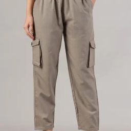 FITHUB Beige Regular Fit High Rise Cargo Pants-picture-48