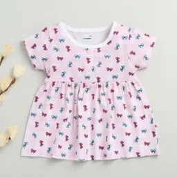 Bumzee Girls Pink Cap Sleeves Cotton Knee Length Frock-image-90