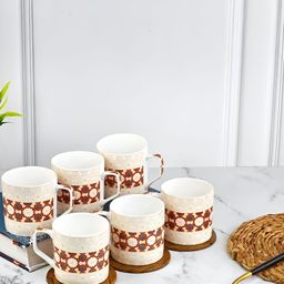 UPC Yellow & White Floral Printed Ceramic Glossy Mugs Set of Cups and Mugs-12