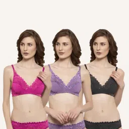 AROUSY Pink & Purple T-Shirt Bras & Panties Set - Pack Of 3-image-62